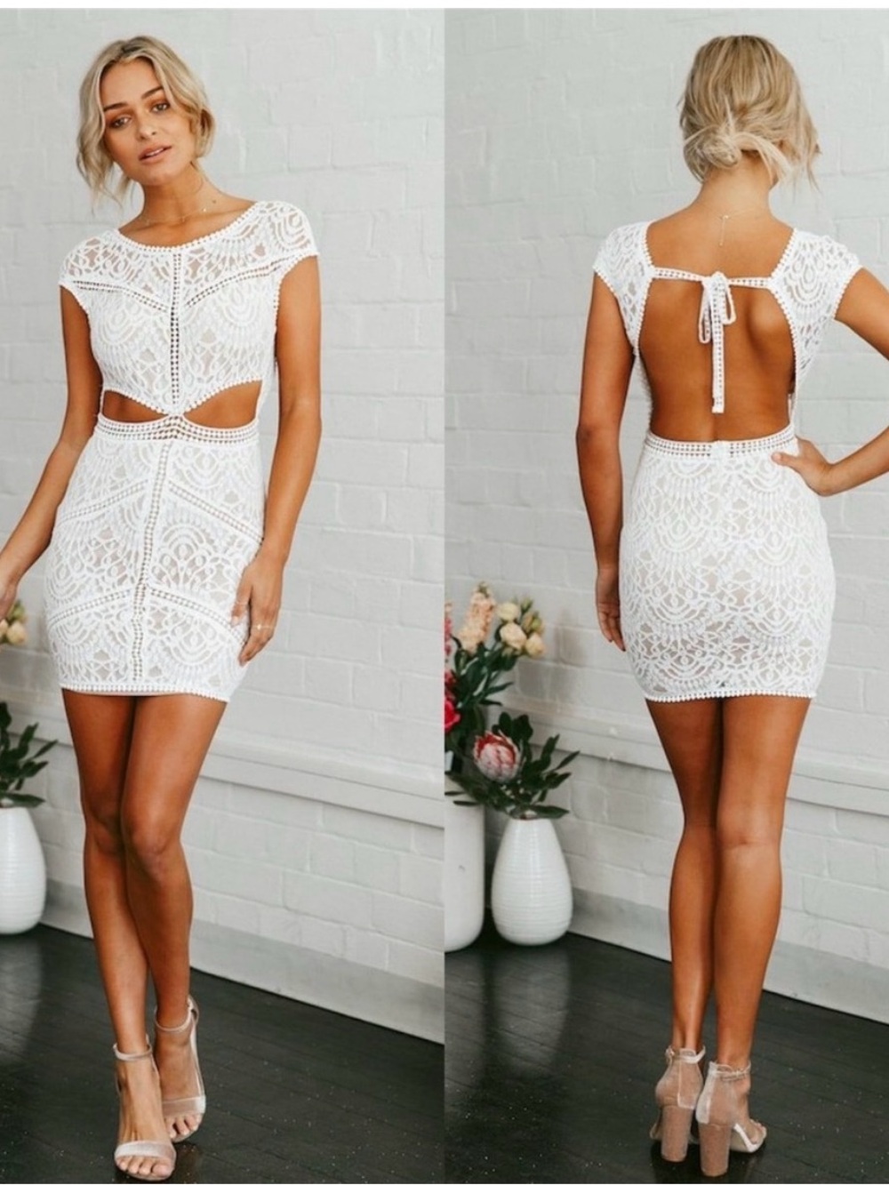 NWT Hello Molly White Lace Cutout Beach house  Dress